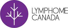 Logo de Lymphome Canada, comprenant un cercle violet avec un arbre stylisé aux branches déployées et du texte noir.