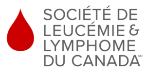 Logo de la Société de leucémie et lymphome du Canada, représentant une gouttelette rouge avec du texte gris.